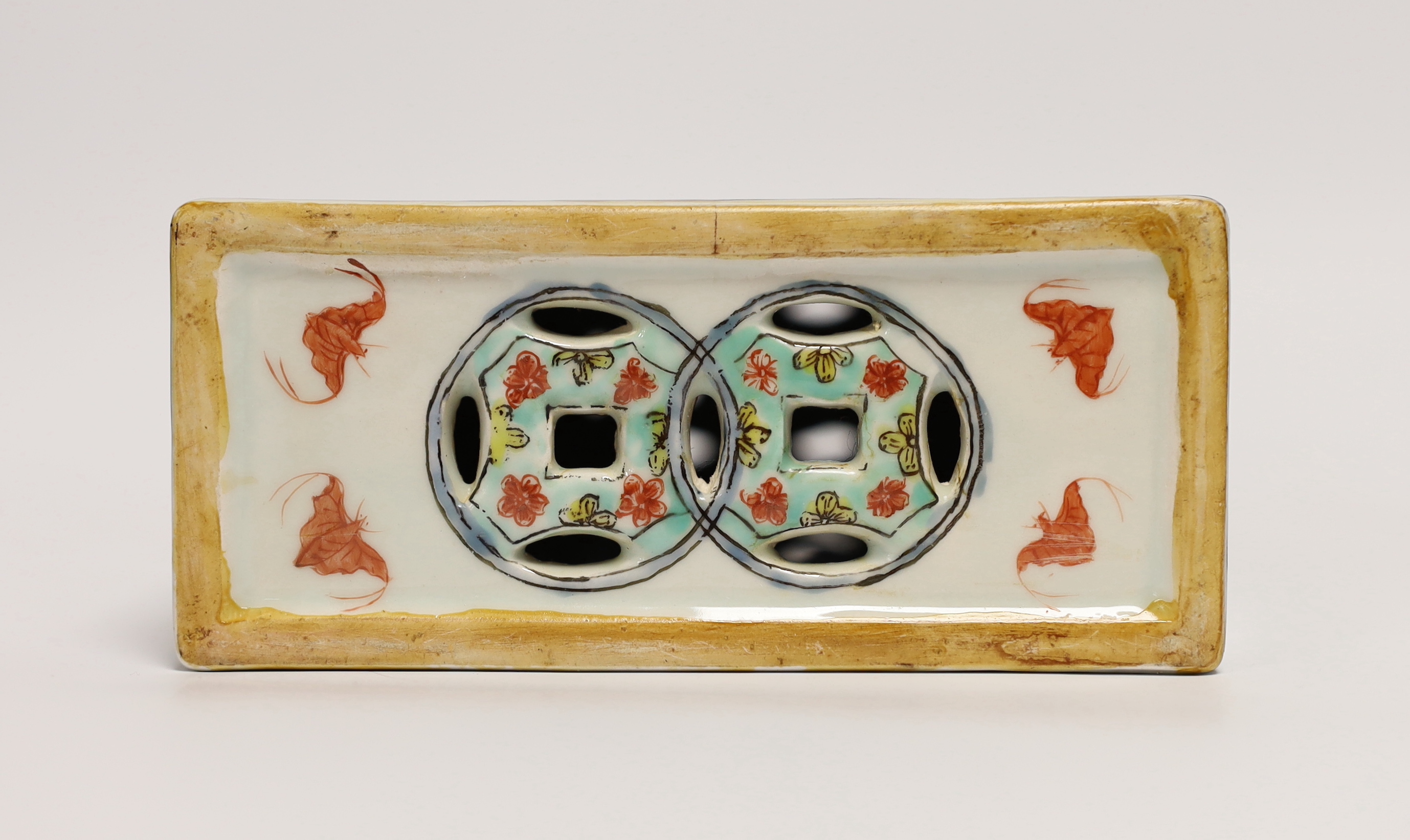A Chinese famille verte pillow, 20cm high